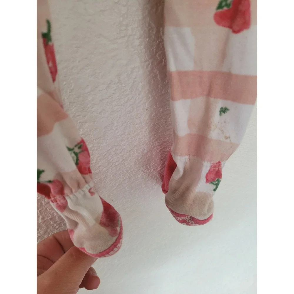 Burt's Bees Baby 12M Strawberry Gingham Organic Cotton Footed Pajamas Pink #2
